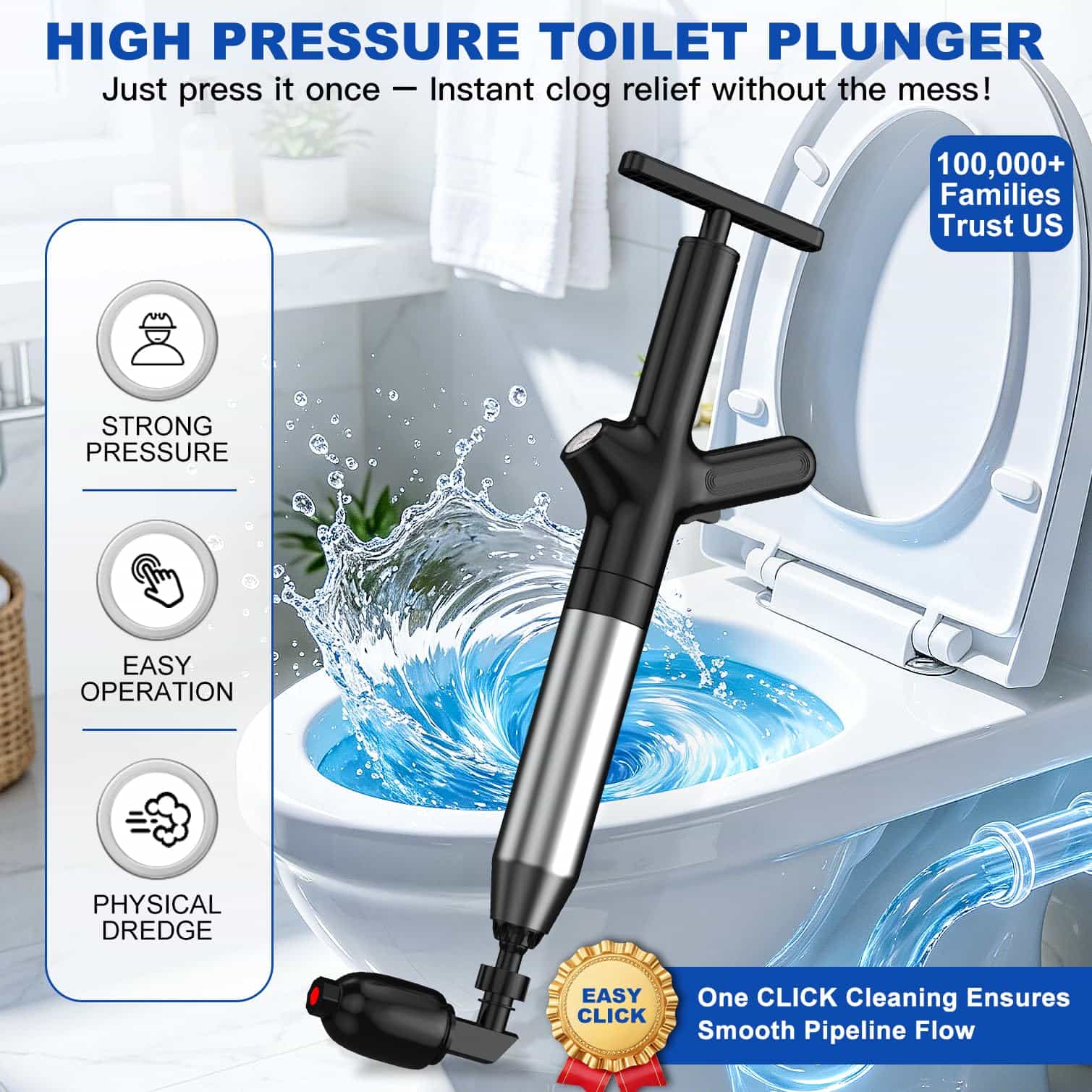 Plunger Toilet - Toiletontstopper, toiletontstopper met hoge druk, veelzijdige